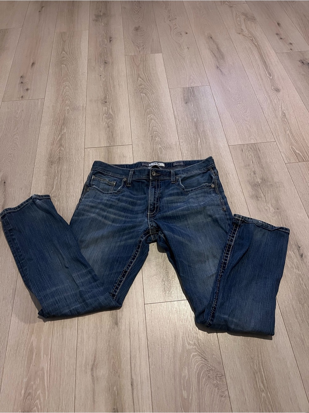 BKE Men's Slim Straight Jeans in Deep Blue Wash